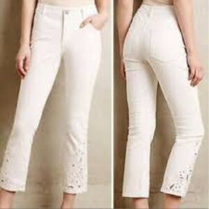 Anthropologie Pilcro and the Letterpress White Lace Cut Out Jeans, Size 25
